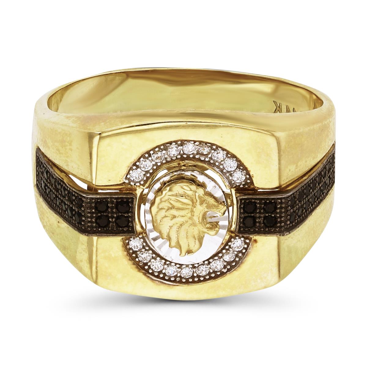 14K Gold Yellow & White 15mm Micropave Lion head Ring