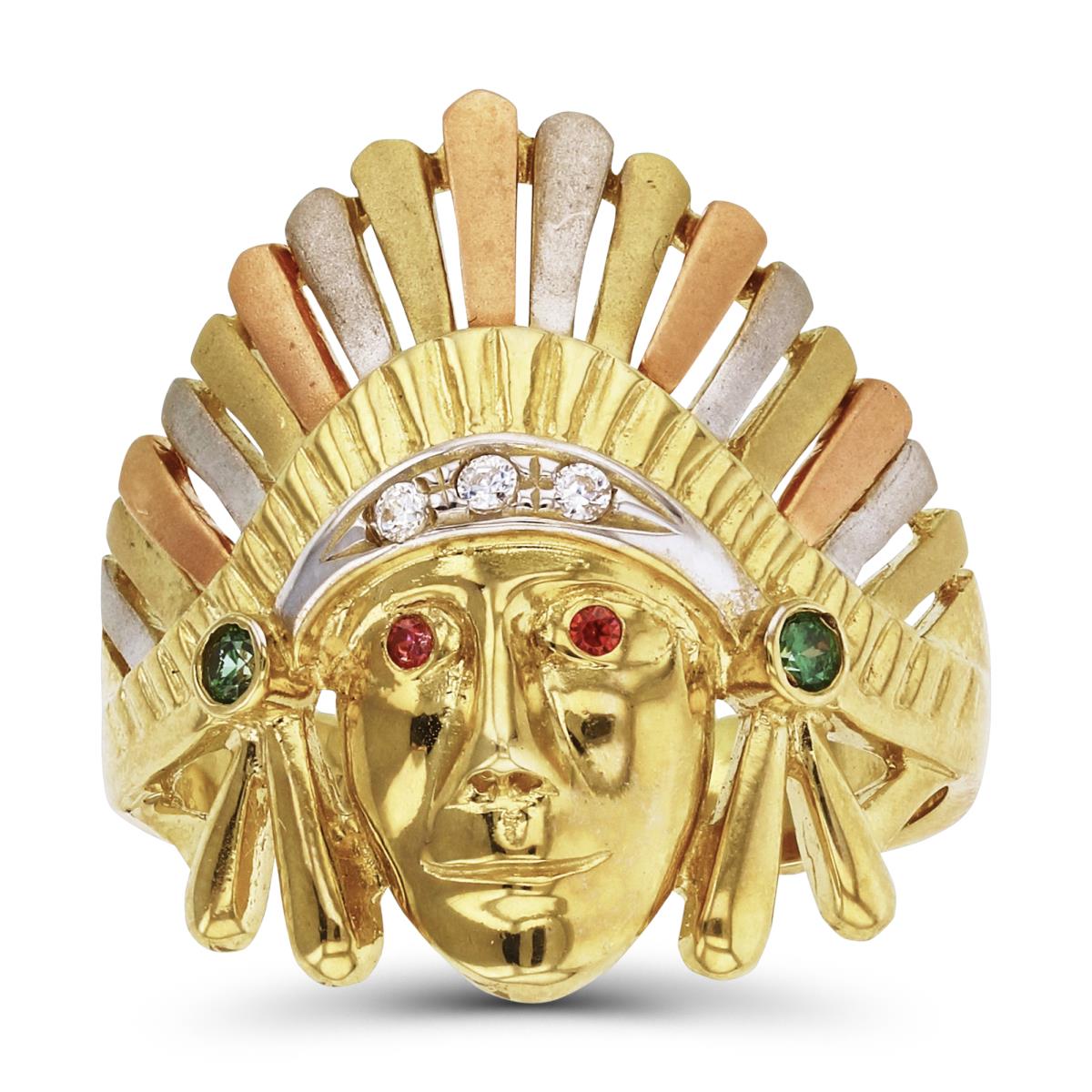 14K Gold Tricolor 24mm Indian Chief Ring