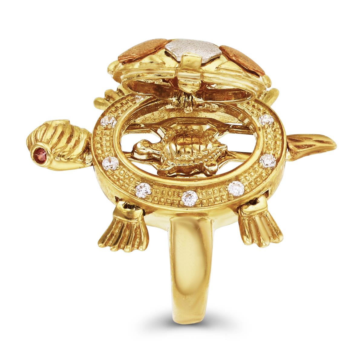 14K Gold Tricolor 28mm Turtle Locket Ring