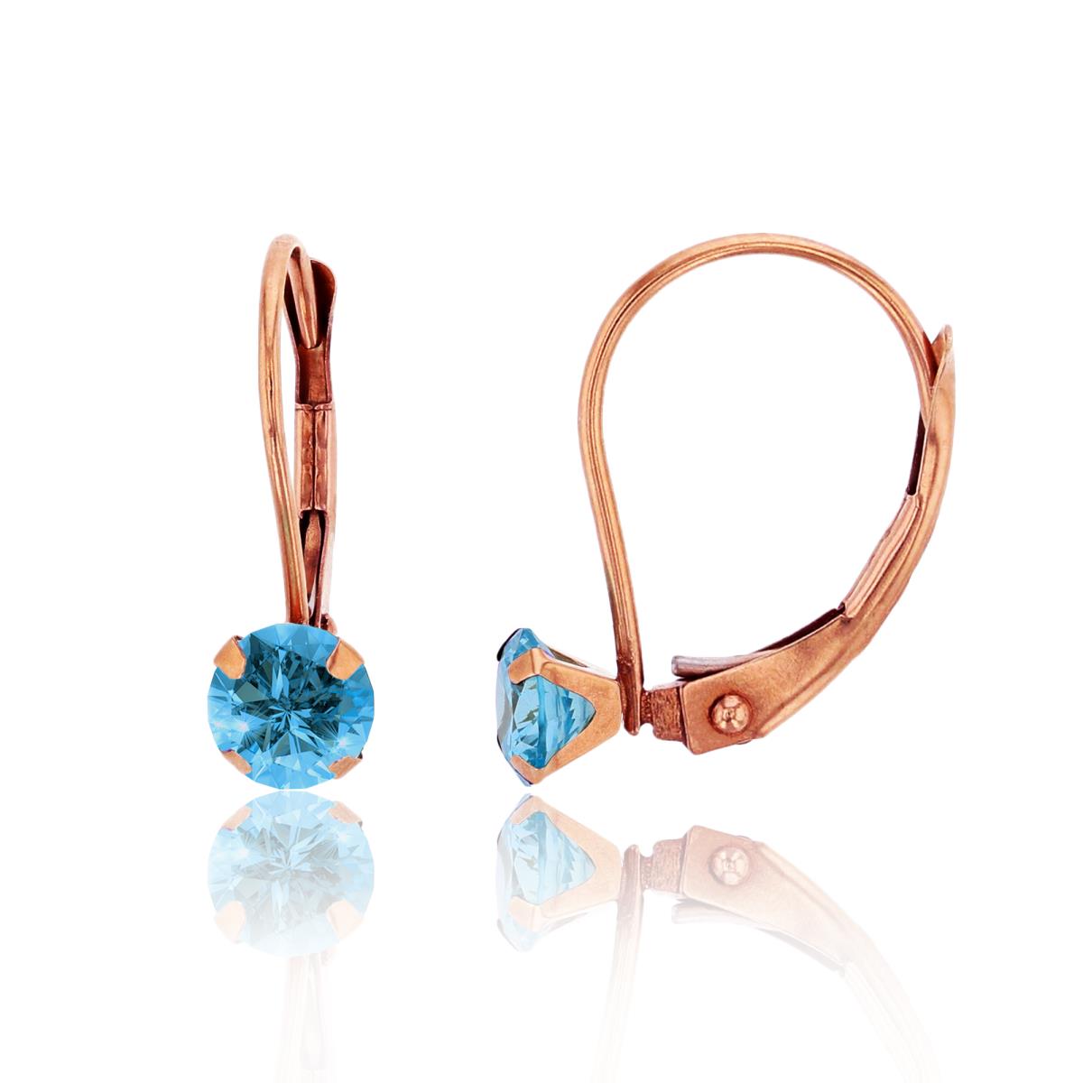 14K Rose Gold 4.00mm Round Swiss Blue Martini Leverback Earring