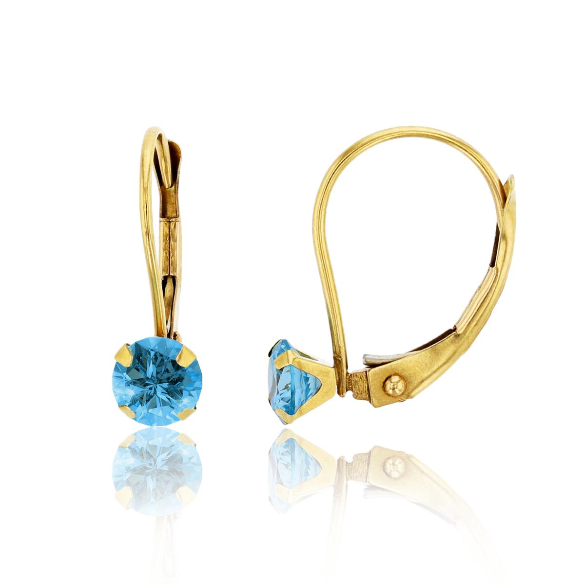 10K Yellow Gold 4.00mm Round Swiss Blue Martini Leverback Earring