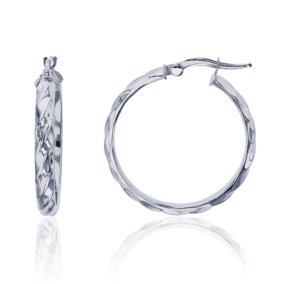 Sterling Silver Rhodium 30x4mm Polished & DC Twisted Hoop Earring