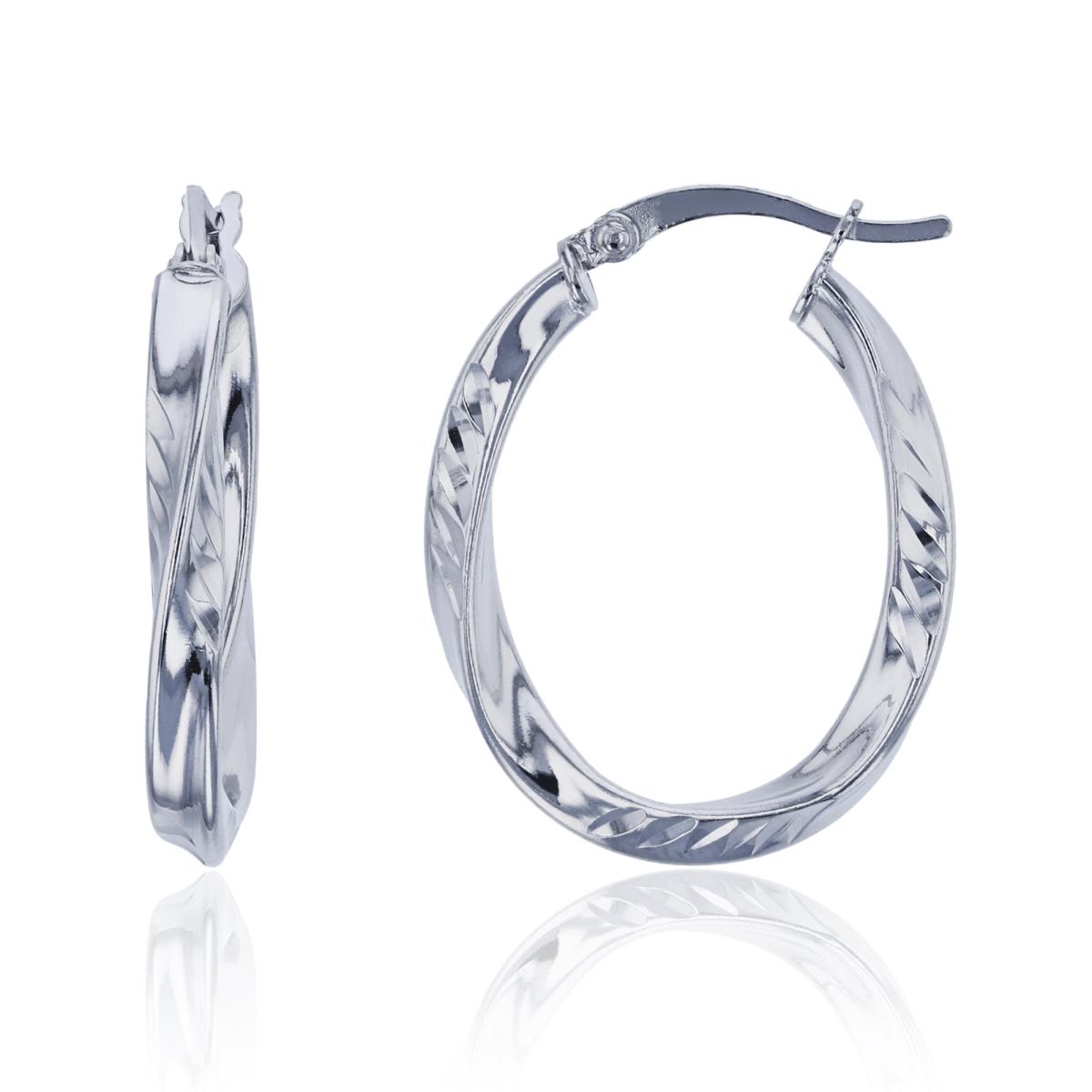 Sterling Silver Rhodium 25x3mm Polished & DC Twist Hoop Earring