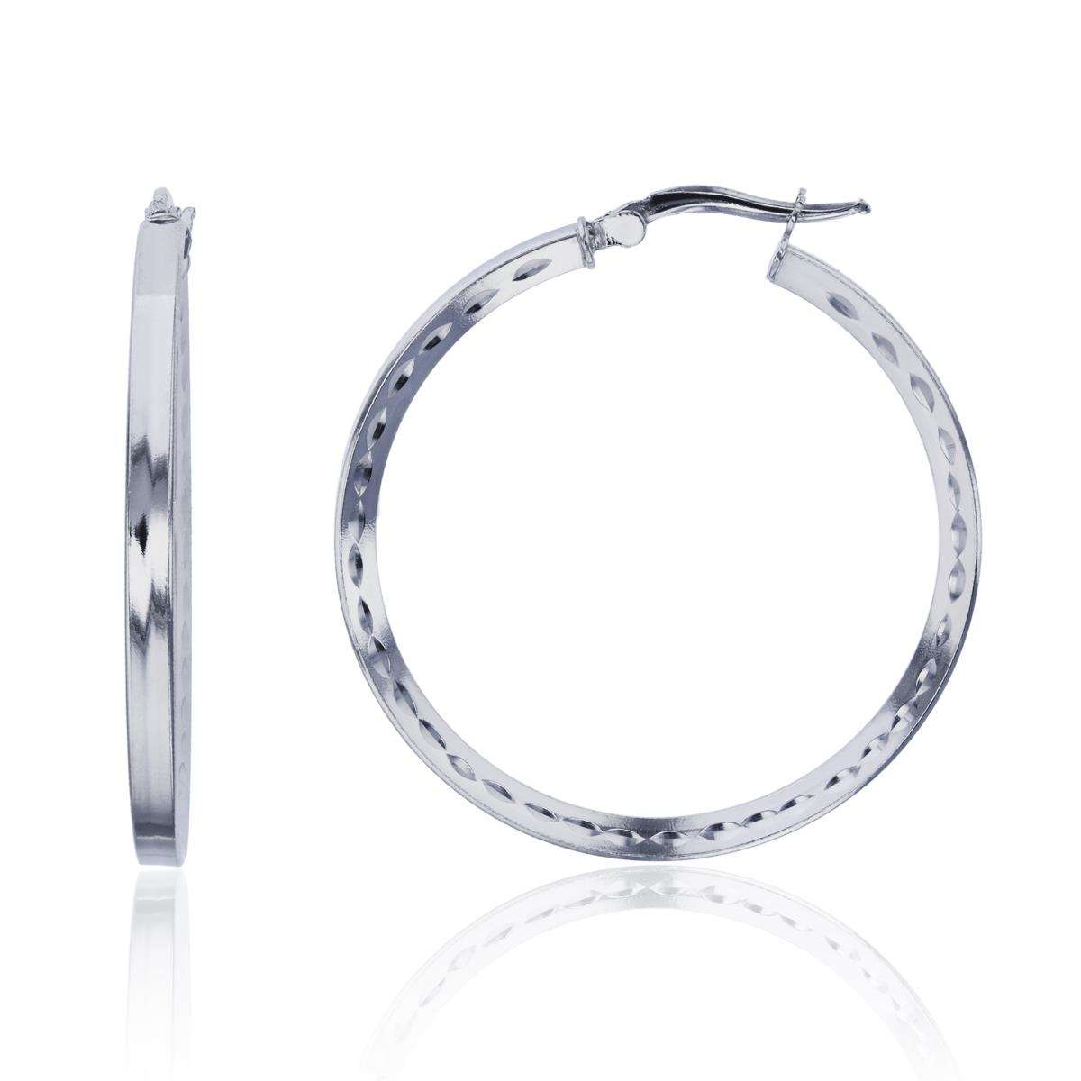 Sterling Silver Rhodium 37x2.50mm DC & Polished Circle Hoop Earring