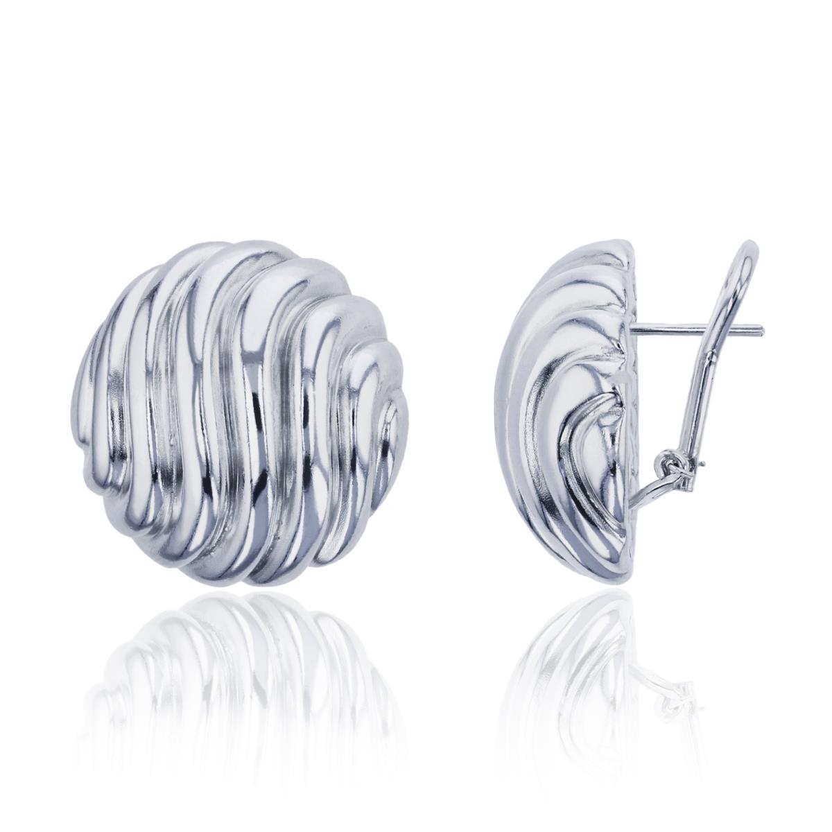 Sterling Silver Silver Plated & E-Coated 22mm Shell OmegaBack Hoop Earring