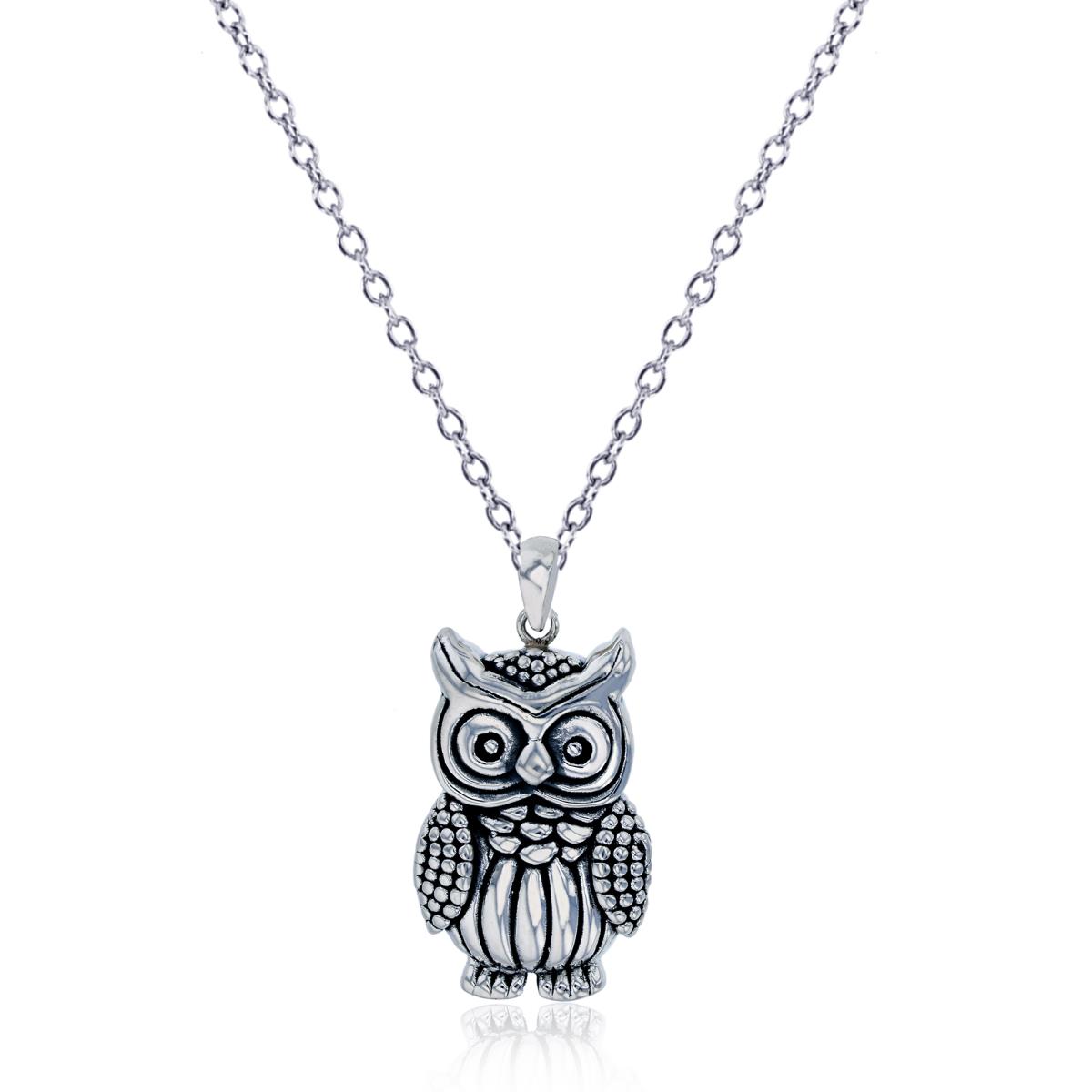 Sterling Silver Oxidized 33x16mm Antique Owl 18" Necklace