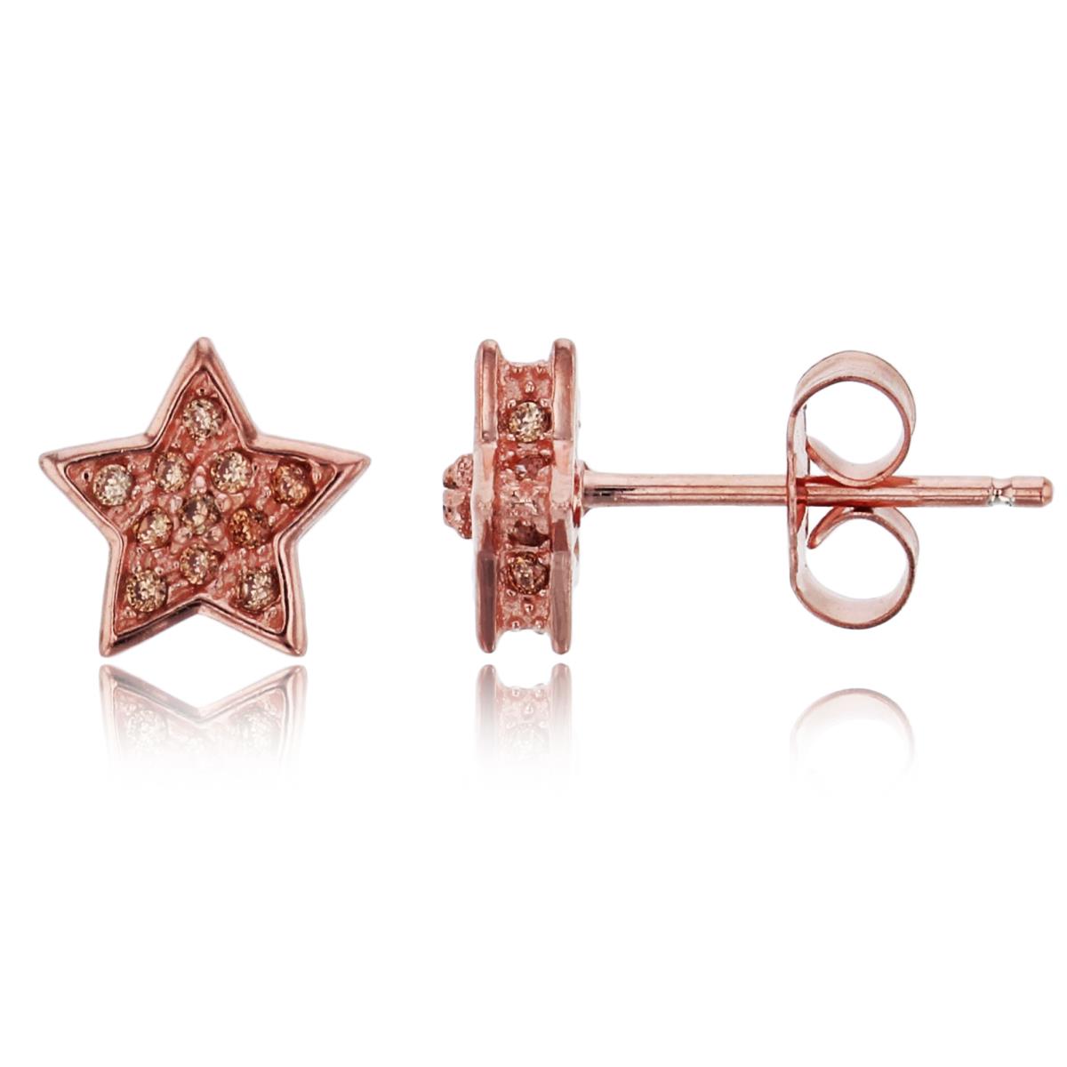 Sterling Silver Rose Pave Brown CZ Star Stud Earring