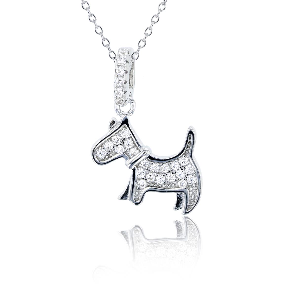 Sterling Silver Pave Small Dog Dangling 13"+2" Necklace