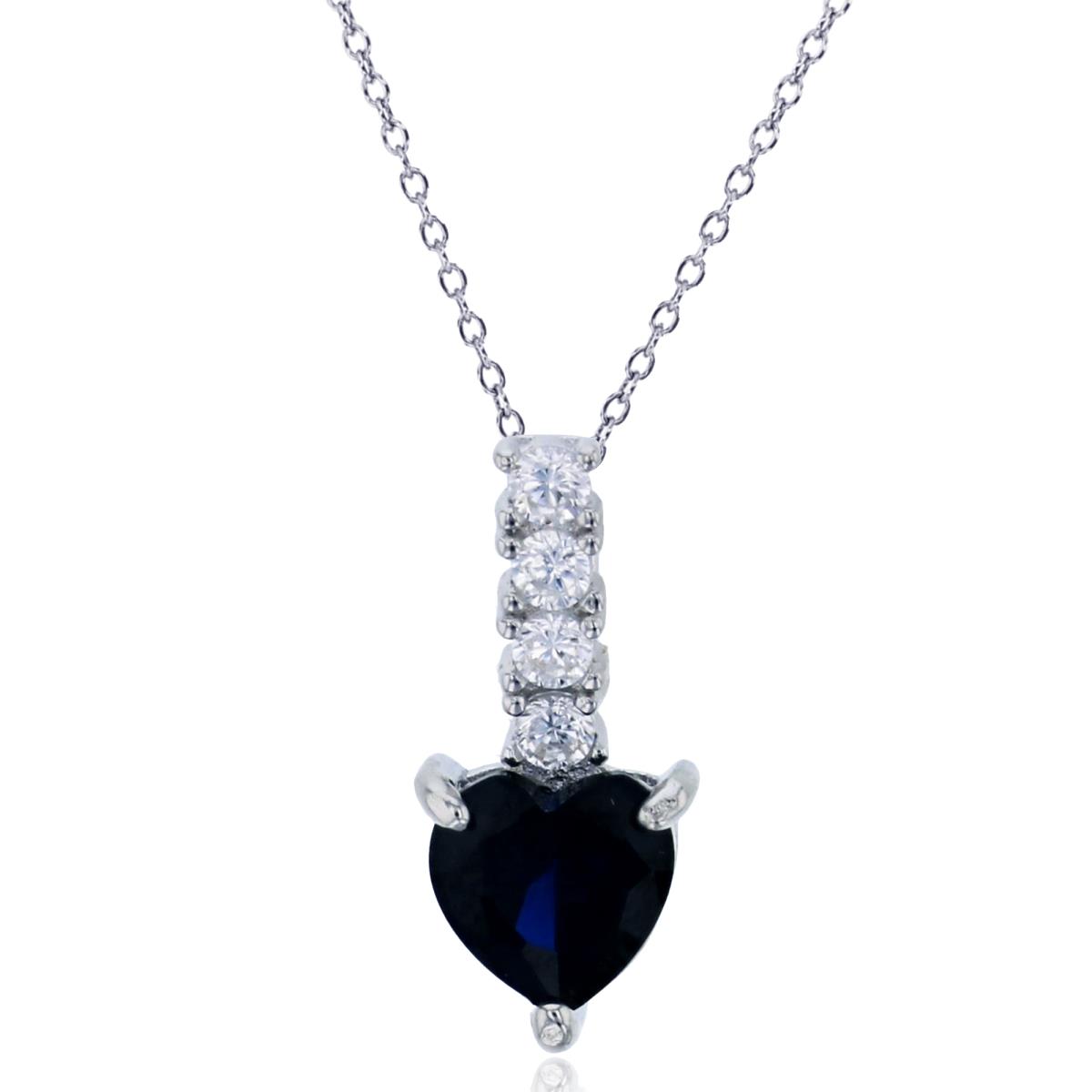 Sterling Silver Rhodium 6mm Blue Heart Drop 18" Necklace