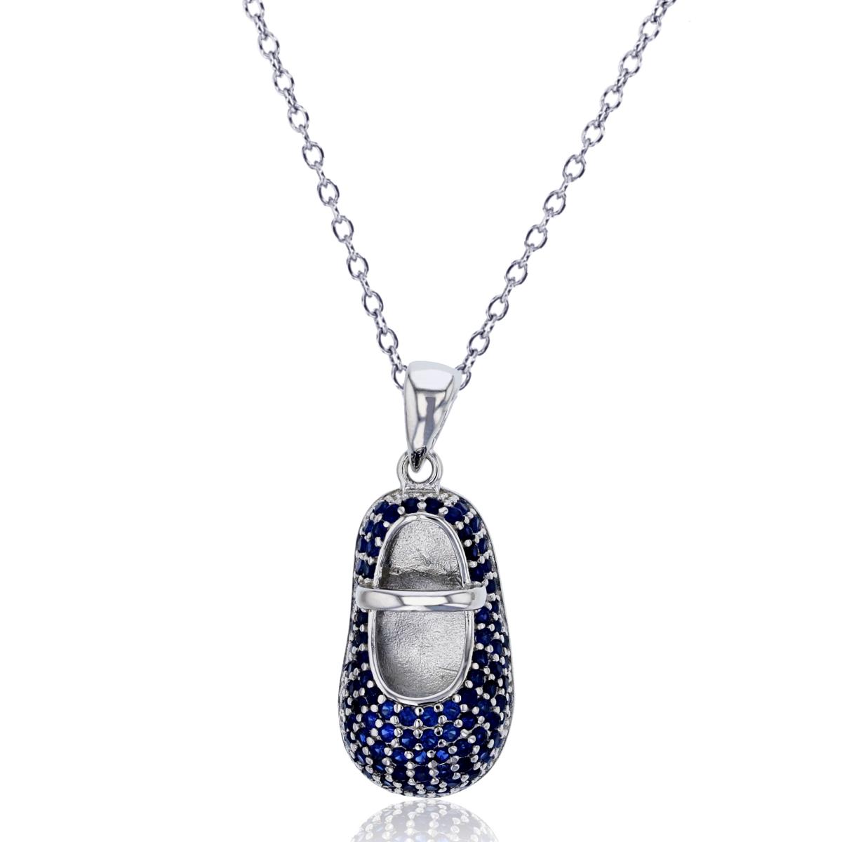 Sterling Silver Rhodium Sapphire CZ Micropave Shoe Dangling 18" Necklace