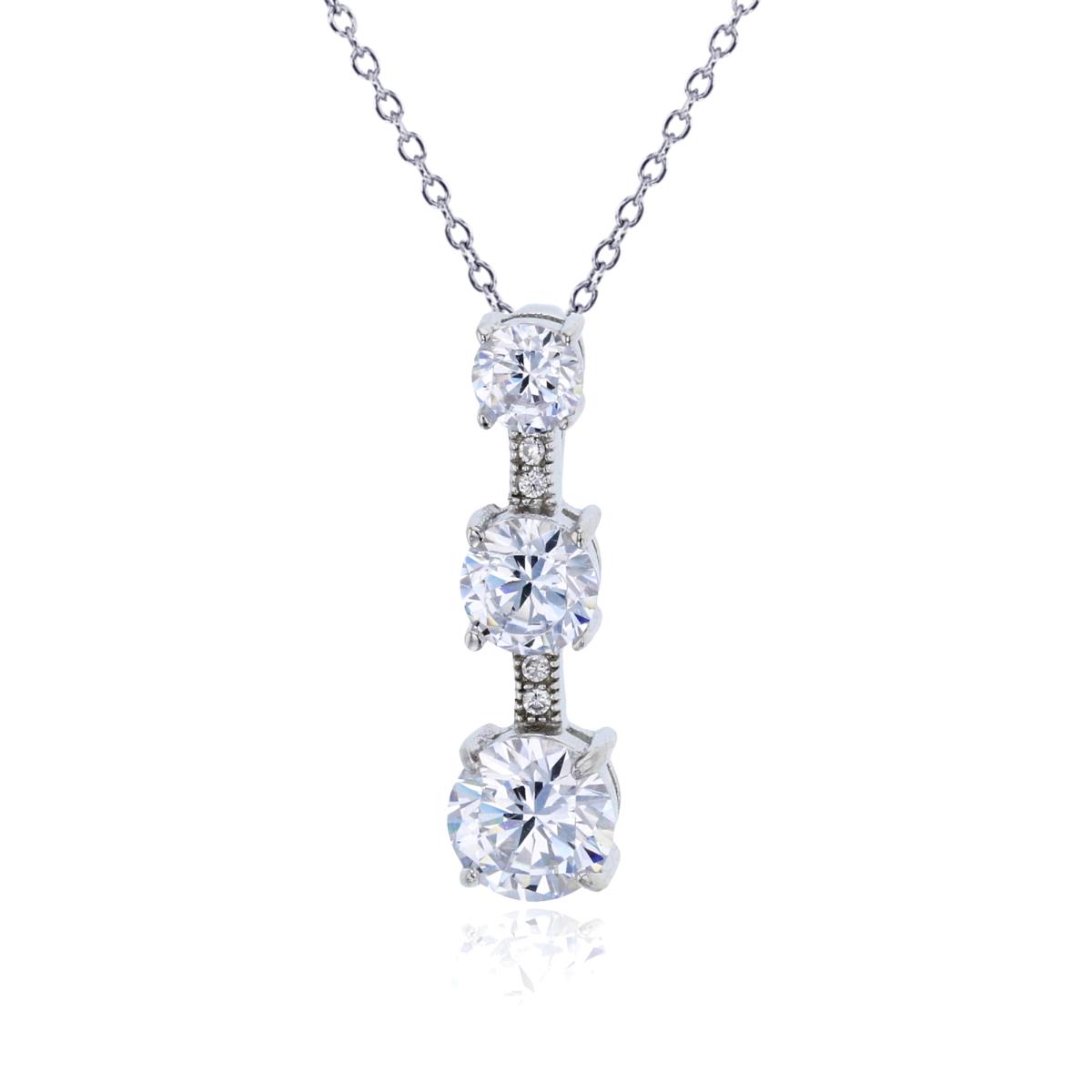 Sterling Silver Rhodium Round Cut CZ Graduated 18"+2" Necklace