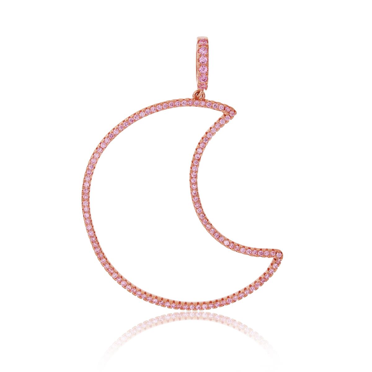 Sterling Silver Rose Micropave Pink Round CZ Crescent Moon Dangling Pendant