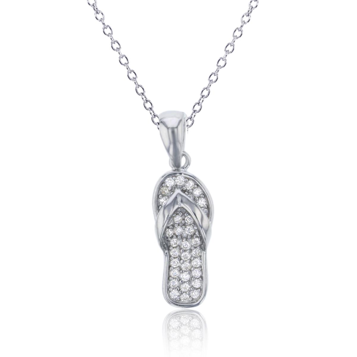 Sterling Silver Rhodium Micropave Flip Flop 18" Necklace