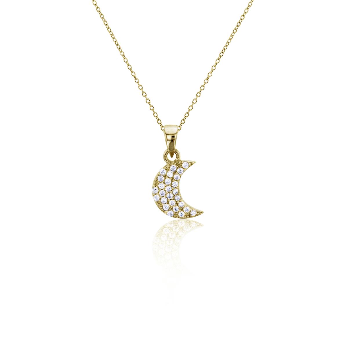 Sterling Silver Yellow Micropave Crescent Moon 18" Necklace