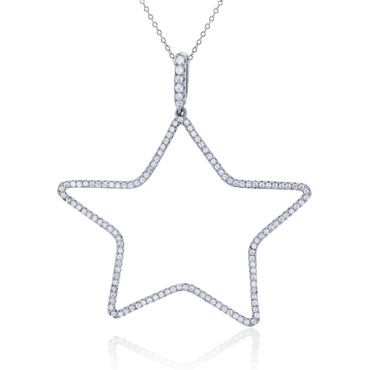 Sterling Silver Rhodium Micropave Open Star 30" Necklace