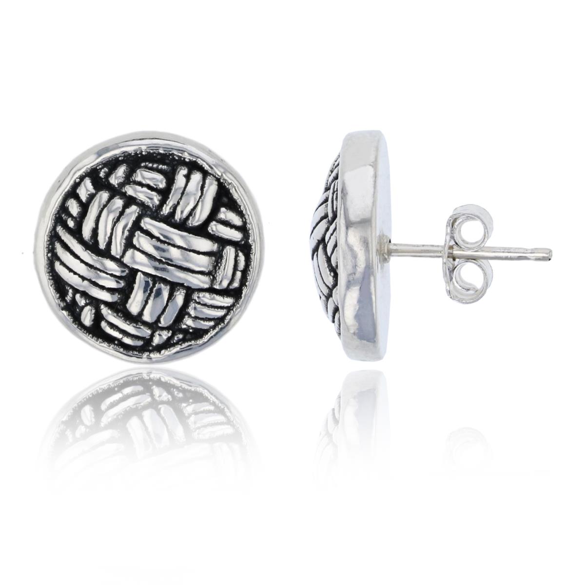 Sterling Silver Oxidized 13mm Weave Circle Stud Earring
