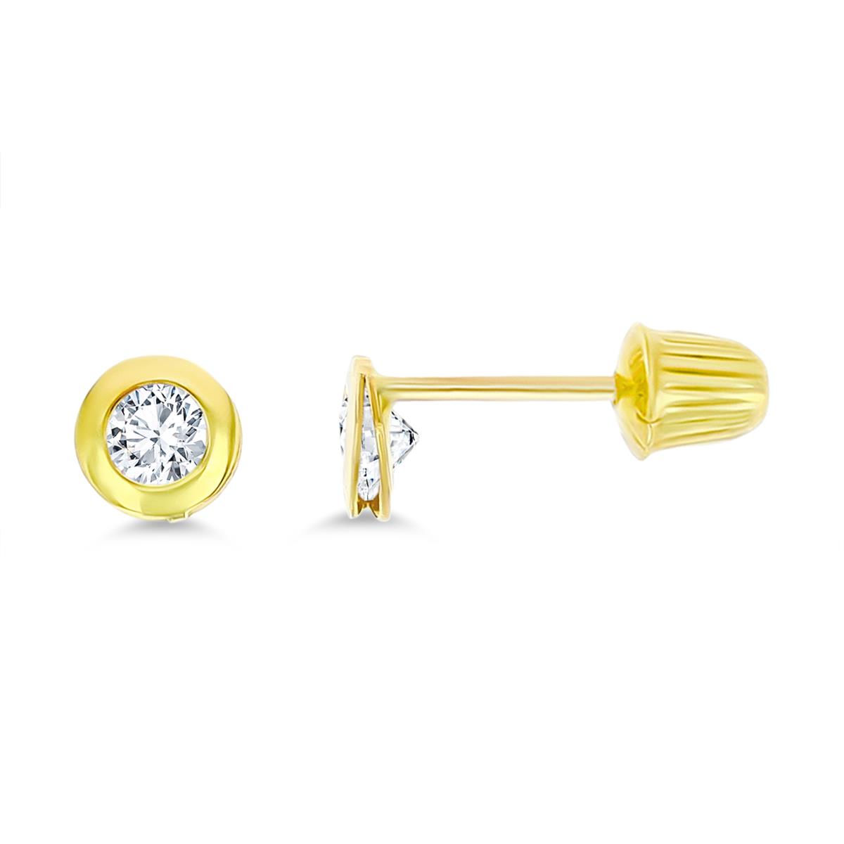 14K Yellow Gold Petite 4.00mm Round Bezel Screw-Back Stud Earring