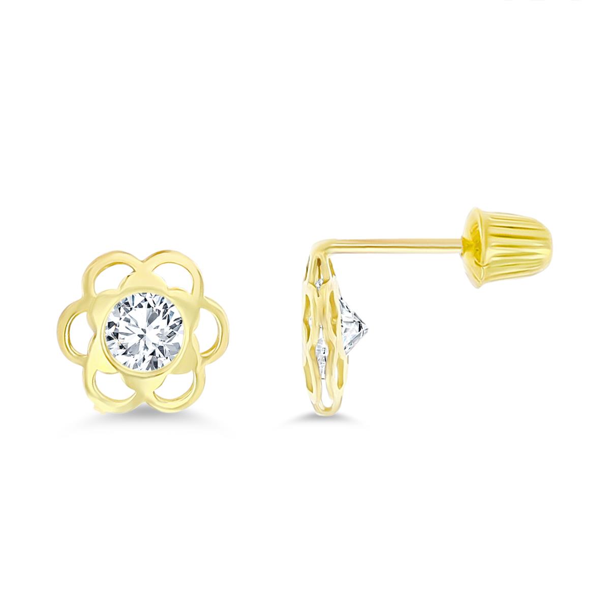 14K Yellow Gold 7x7mm Polished Flower Screw-Back Stud Earring
