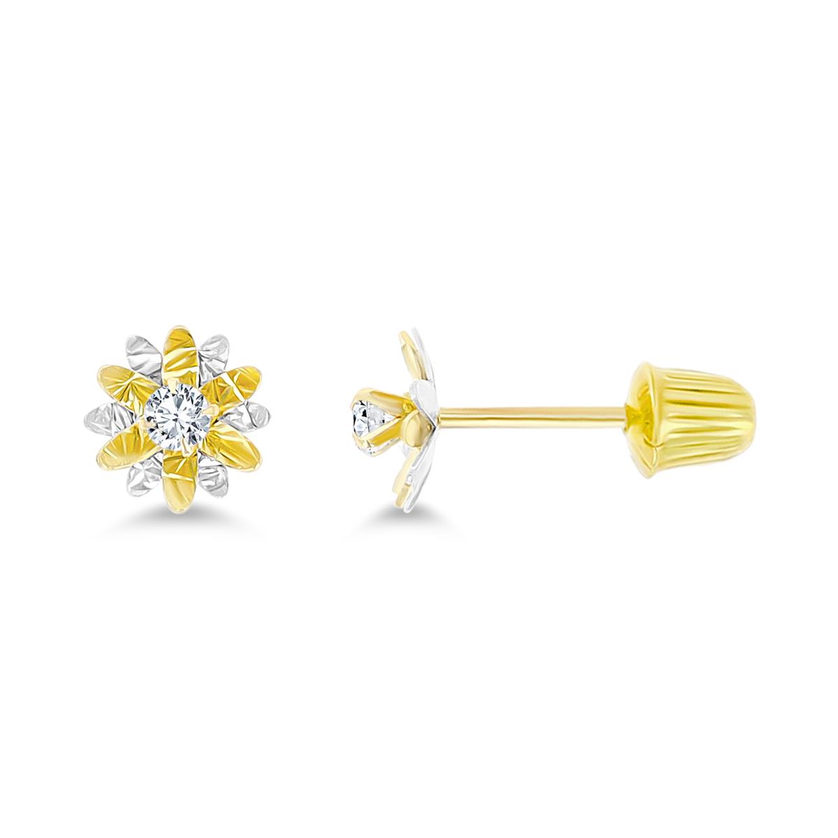 14K Two-Tone Gold 5.50mm Diamond Cut Flower Screw-Back Stud Earring