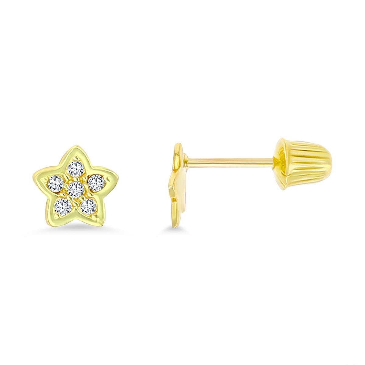 14K Yellow Gold 5.00mm Pave Star Screw-Back Stud Earring