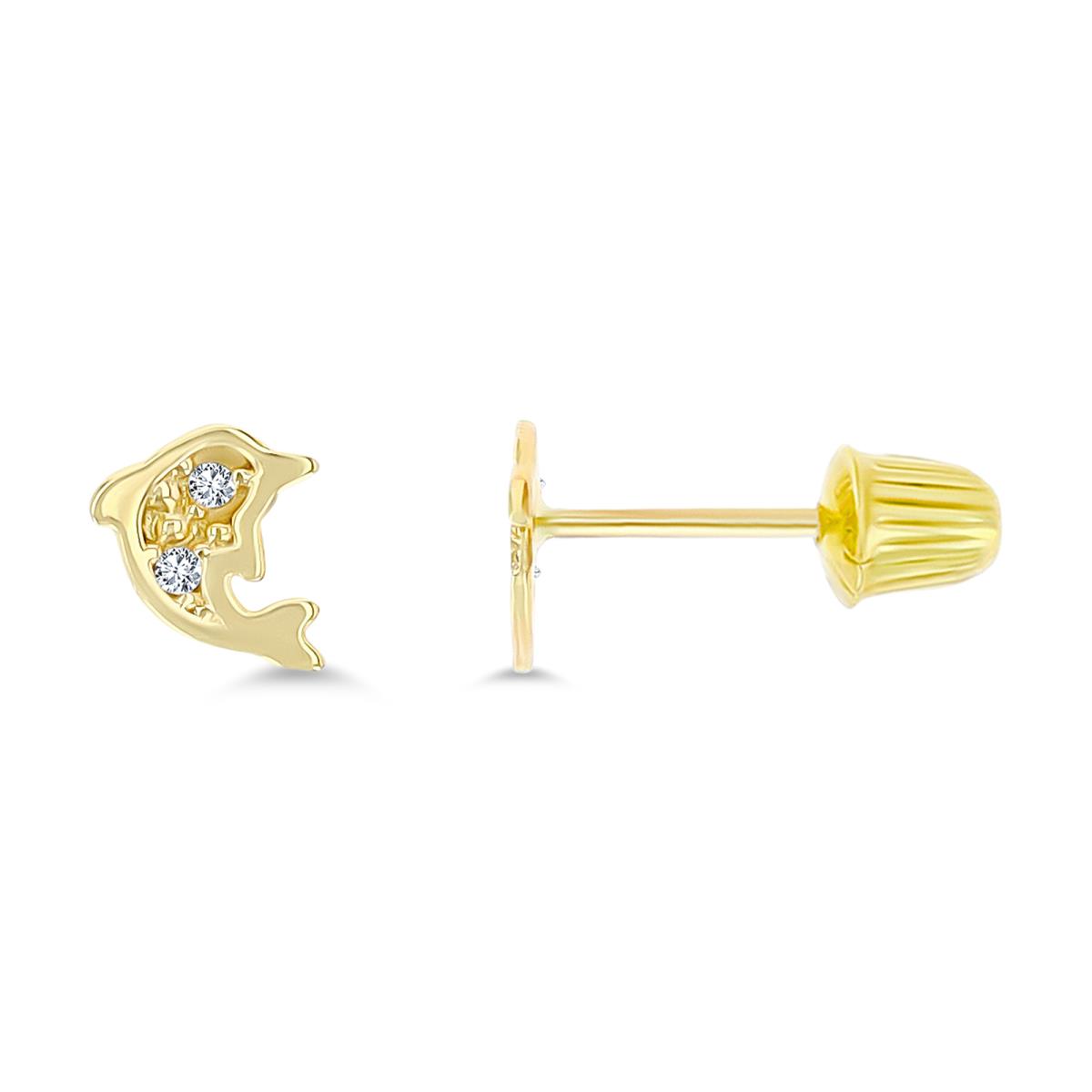 14K Yellow Gold 6x5mm Petite Dolphin Screw-Back Stud Earring