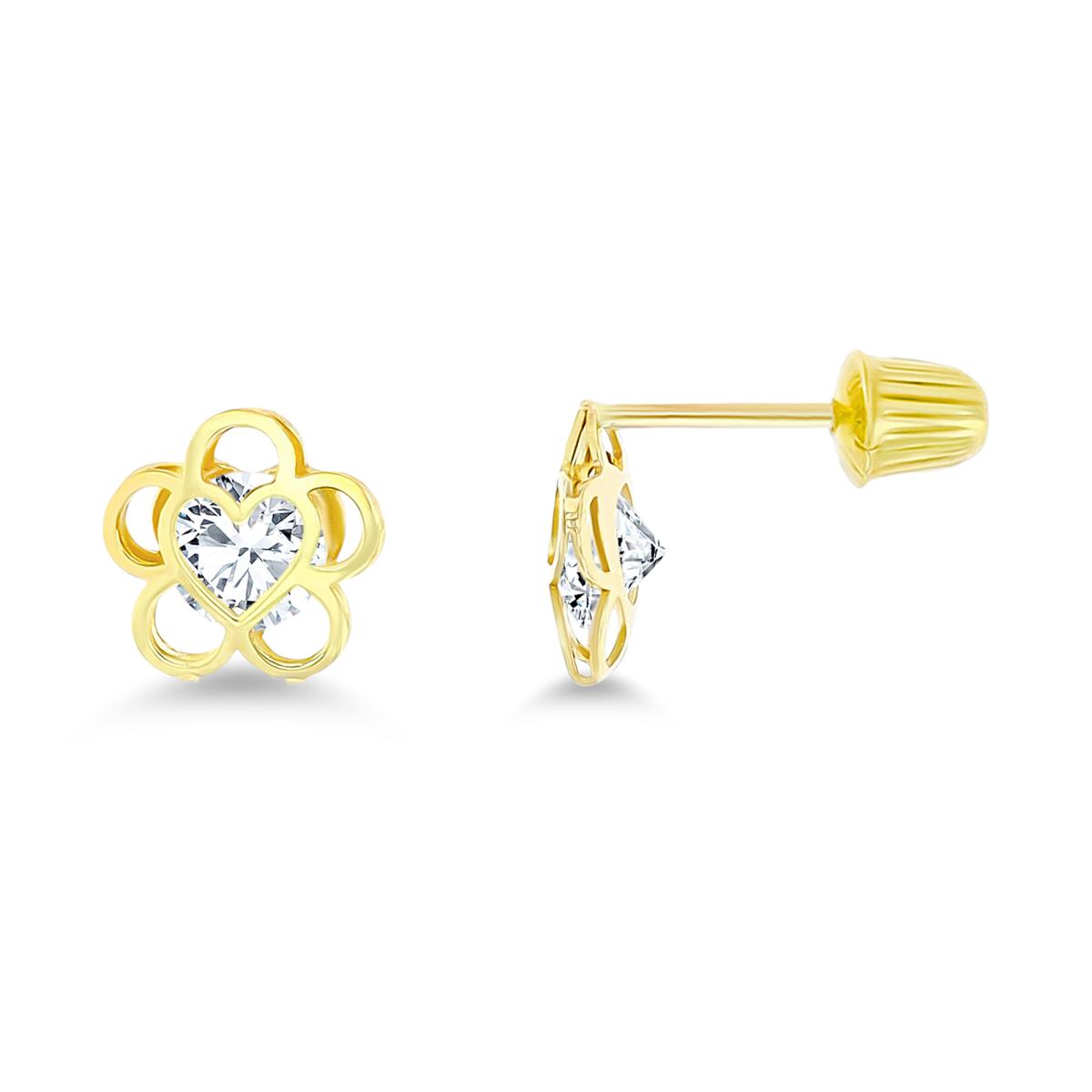 14K Yellow Gold 7x7mm Polished Flower Screw-Back Stud Earring