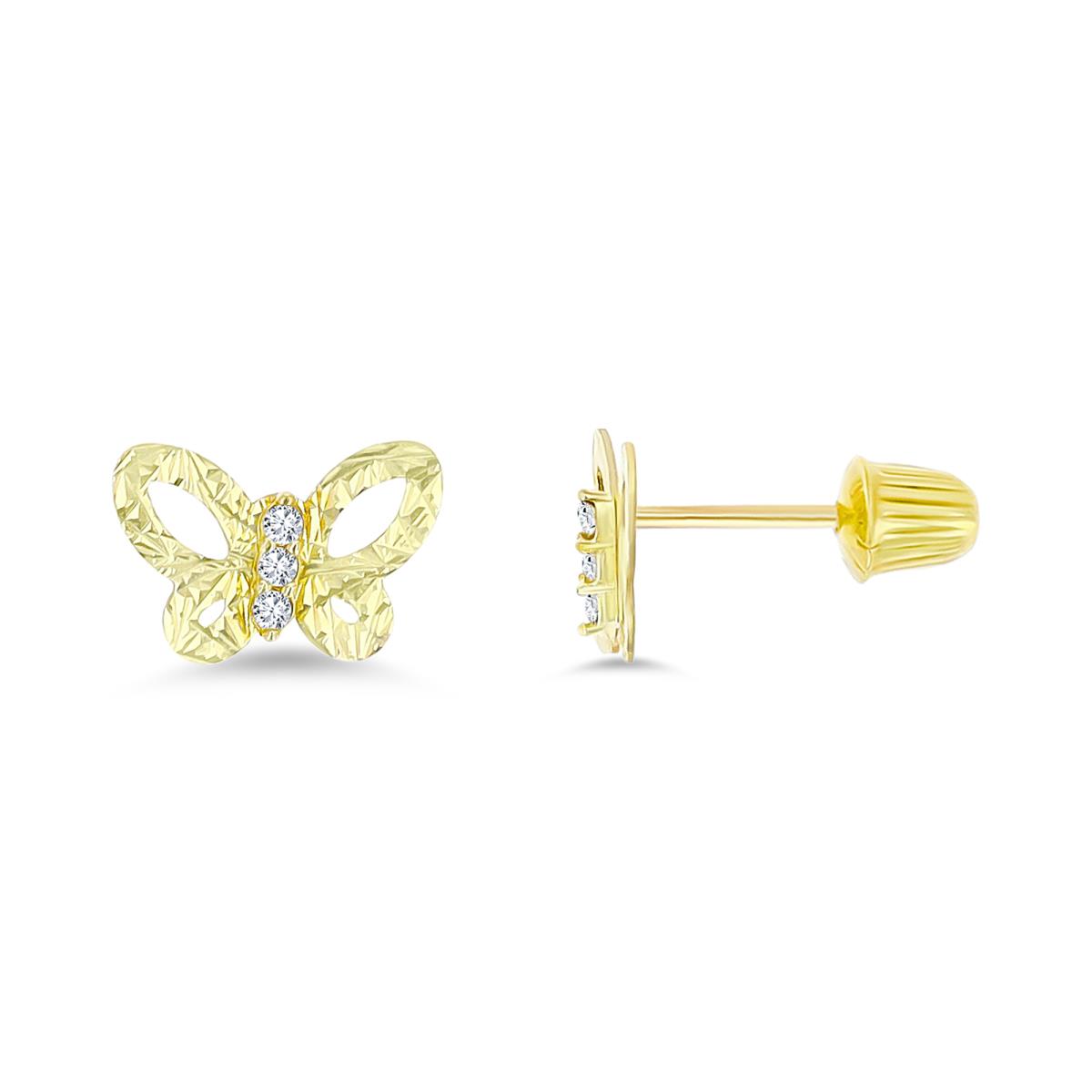 14K Yellow Gold 6x8mm Diamond Cut Butterfly Screw-Back Stud Earring