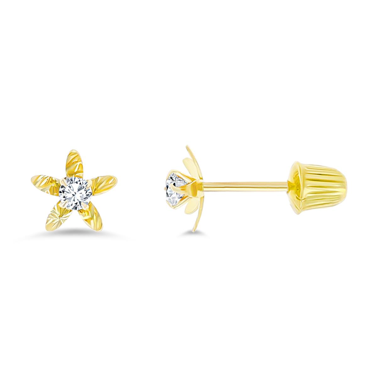 14K Yellow Gold 5x5mm Diamond Cut Star Flower Screw-Back Stud Earring