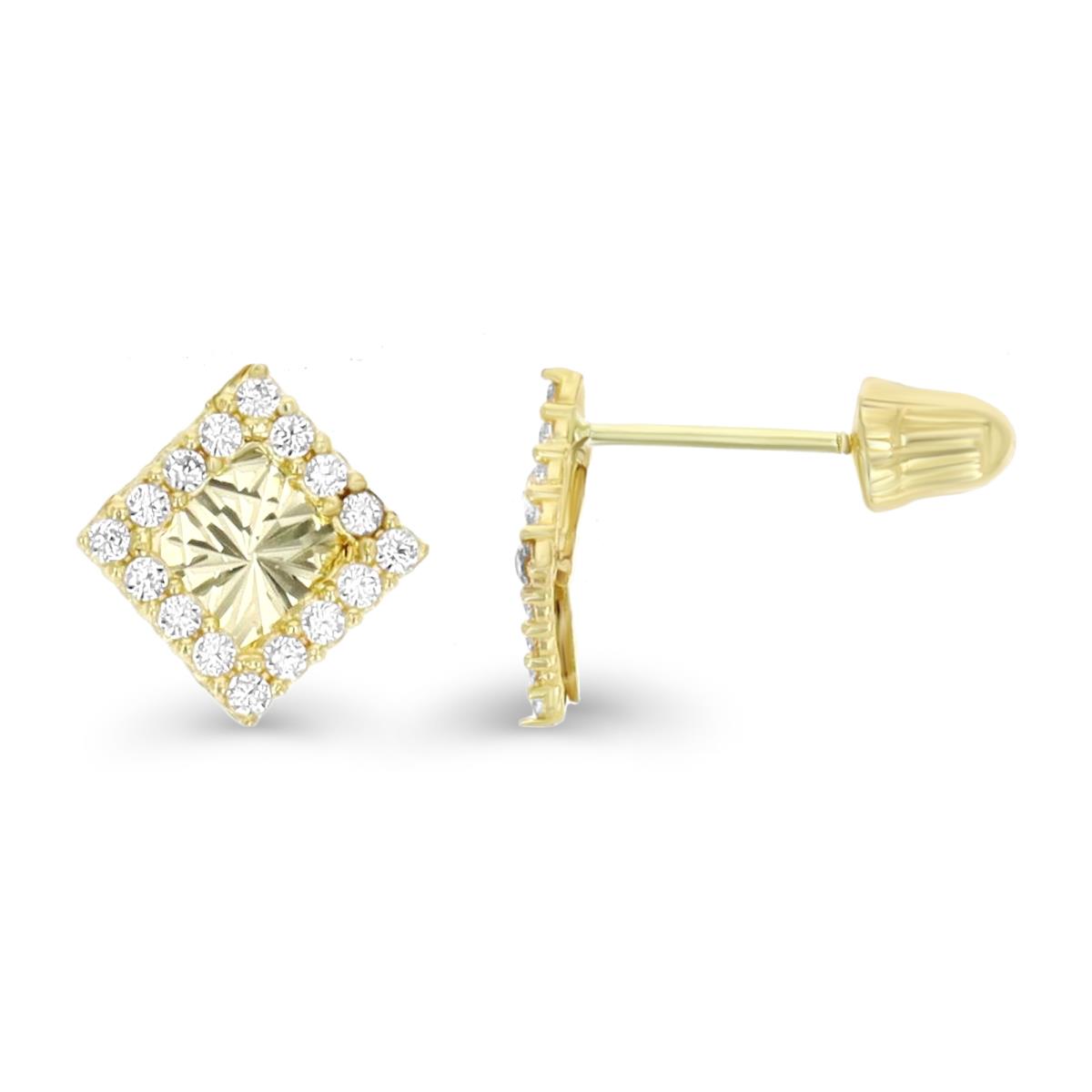 14K Yellow Gold 8x8mm DC Base Square Pave Halo Screw-Back Stud Earring