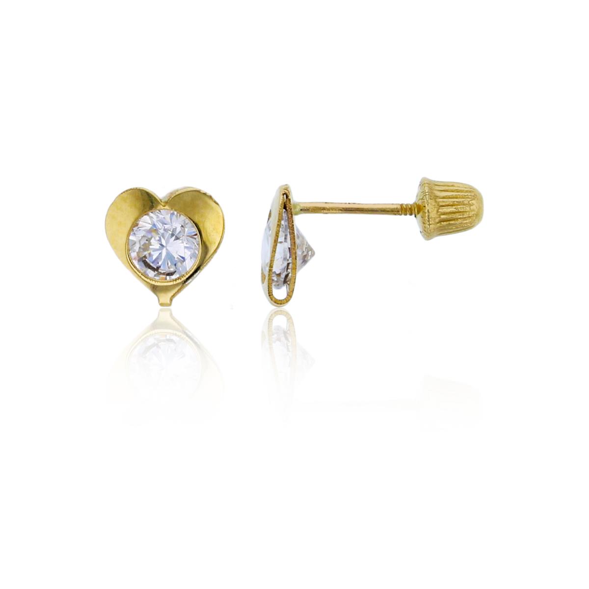 14K Yellow Gold 6x6mm Polished Heart Bezel Screw-Back Stud Earring