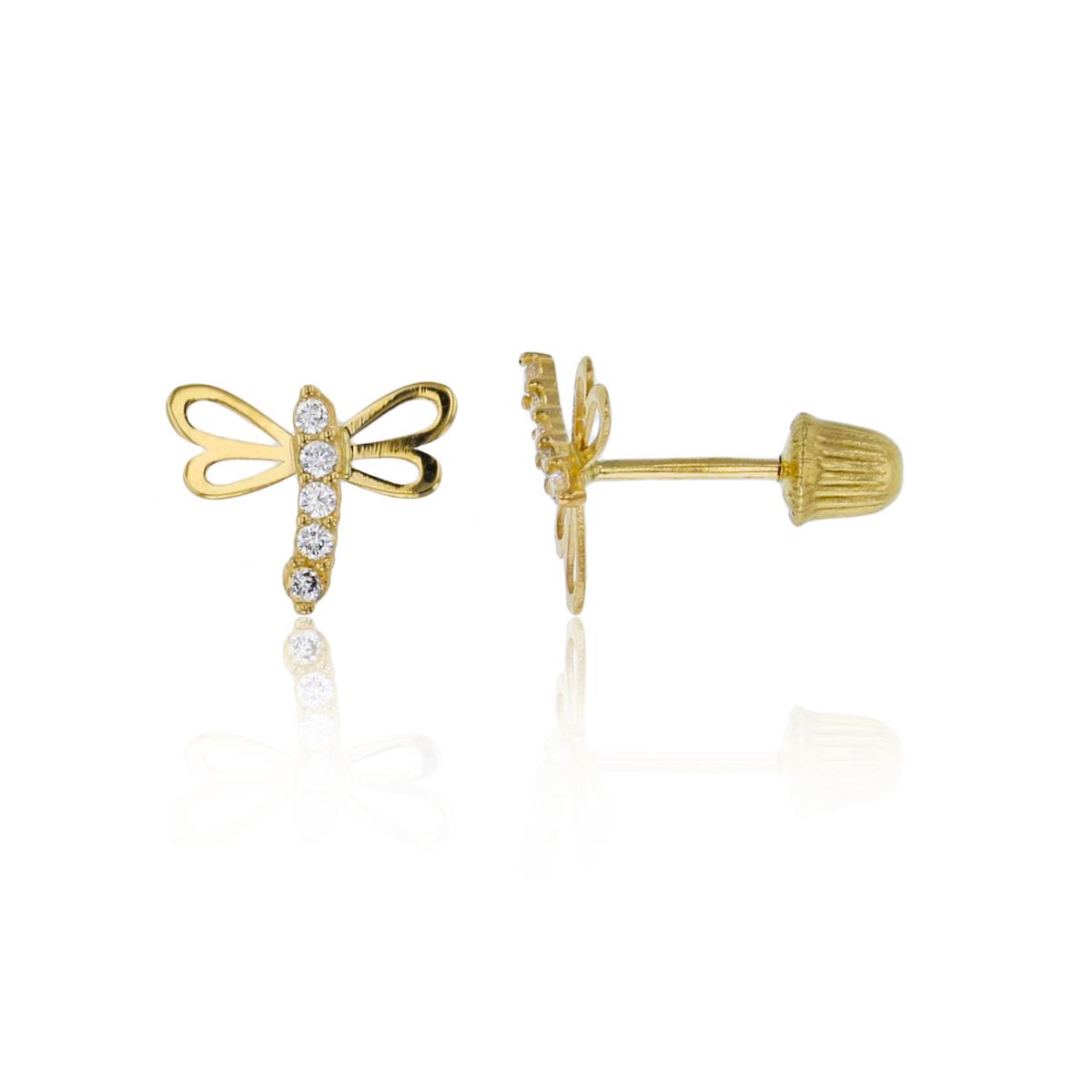14K Yellow Gold 6x8mm Polished Dragonfly Screw-Back Stud Earring