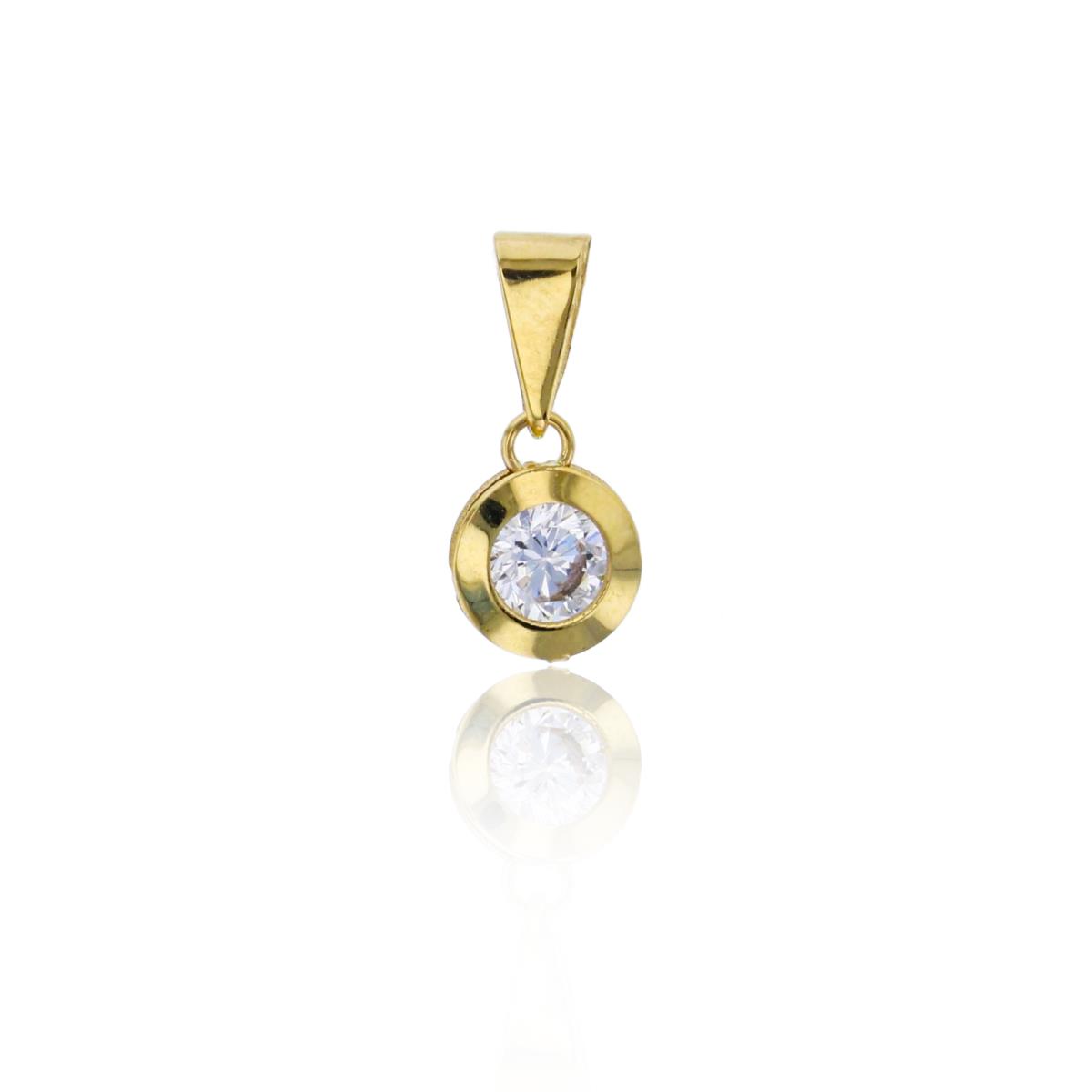 14K Yellow Gold Rd Cut Solitaire 13x6mm Polished Circle Dangling Pendant