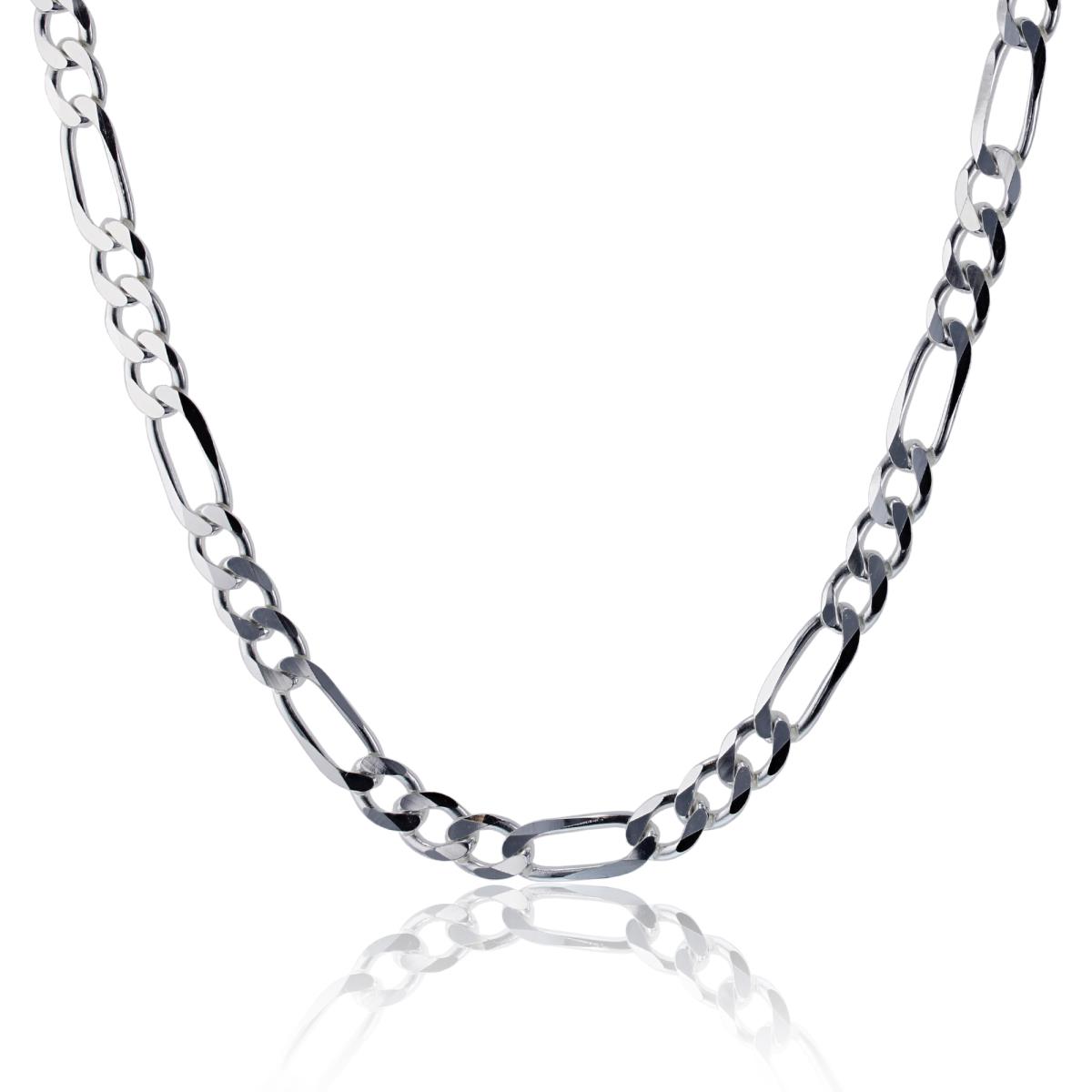 Sterling Silver Silver Plated Ecoat 9.50mm 20" Pave Figaro Chain