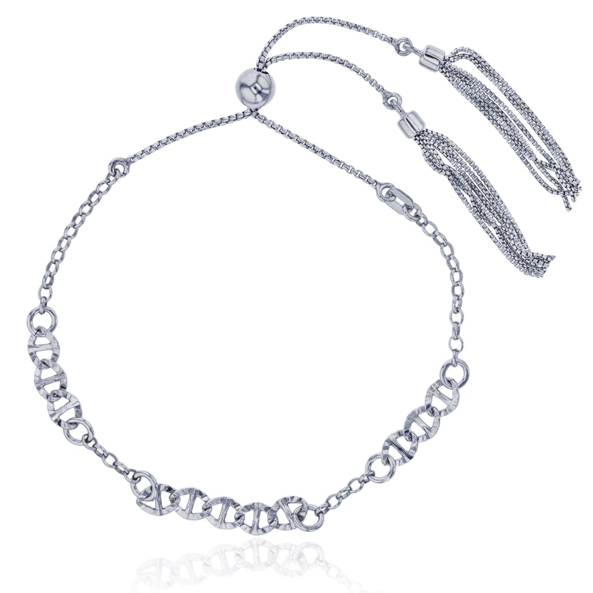 Sterling Silver Rhodium 4.50mm DC Mariner Links Tassle 9.25" Adjustable Bracelet