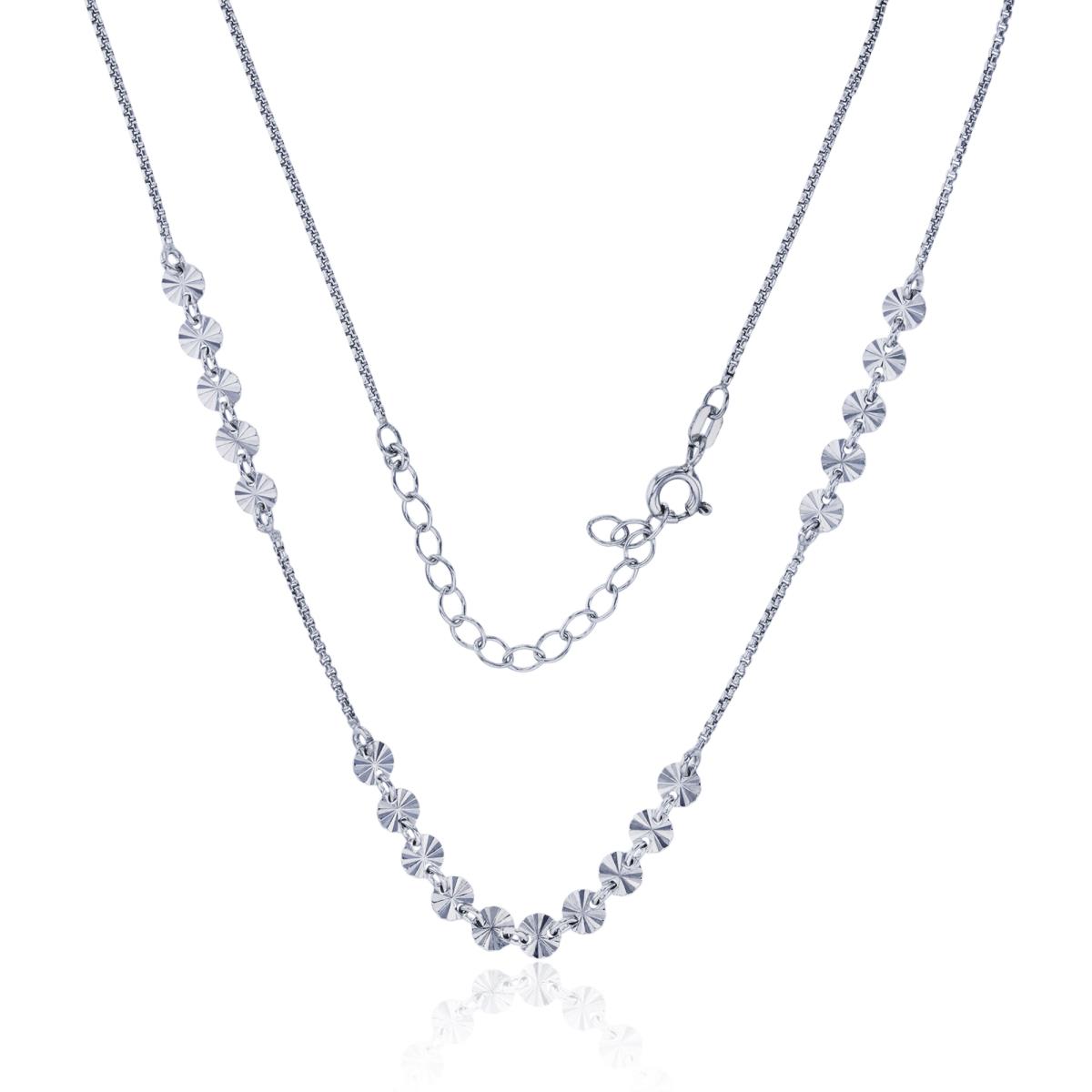 Sterling Silver Rhodium 4.00mm Diamond Cut Circles 14"+2" Necklace