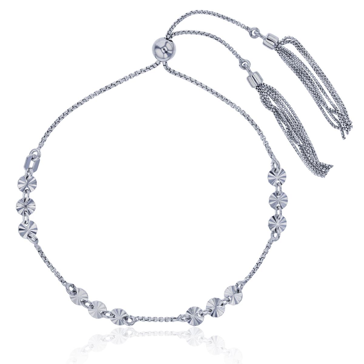 Sterling Silver Rhodium 4.00mm Diamond Cut Circles Tassle 9.25" Adjustable Bracelet