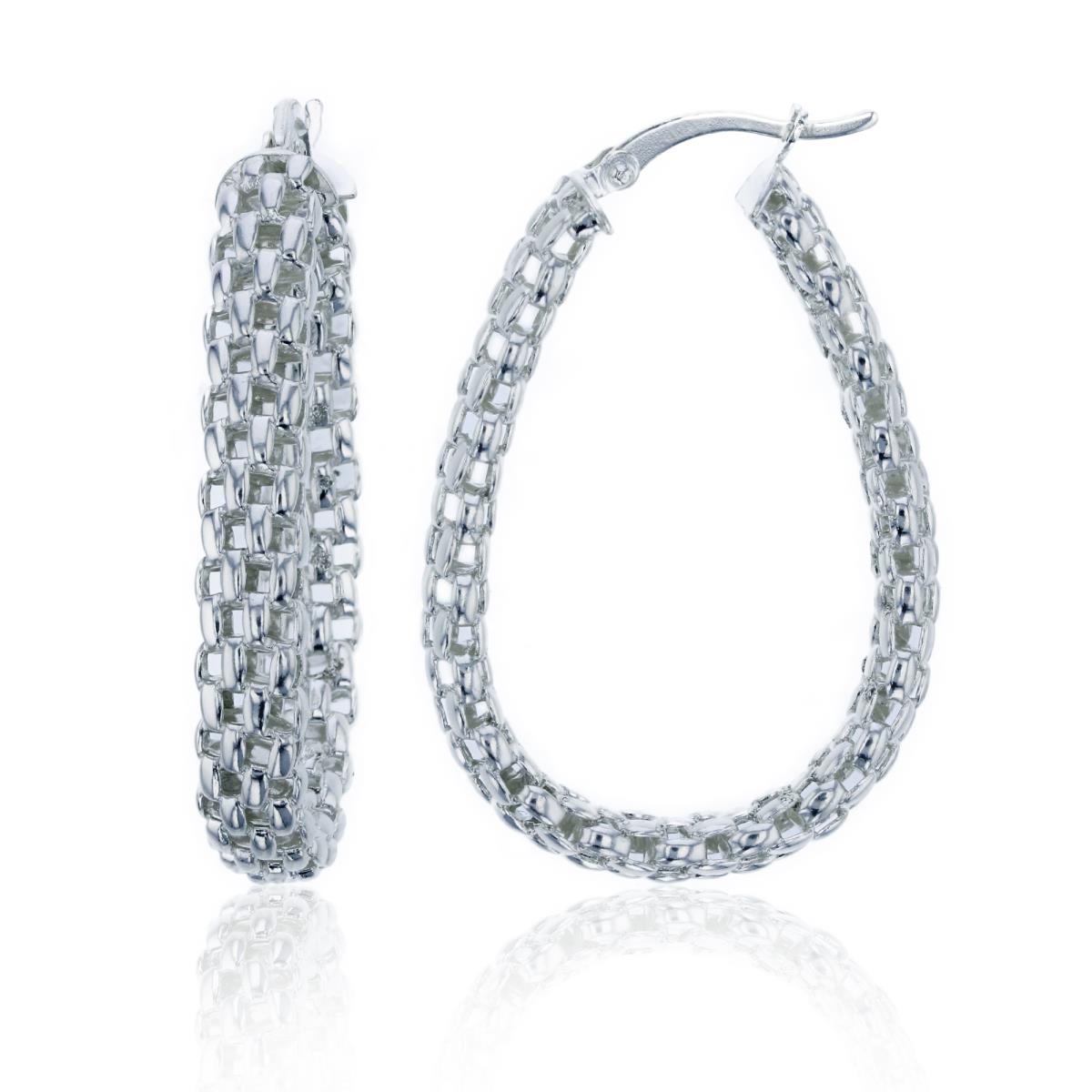 Sterling Silver Silver Plated & E-Coated 35x6mm Polished Weave Pear Shaped Hoop Earring
