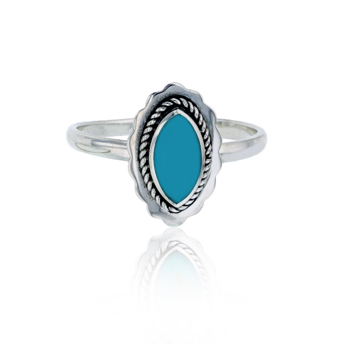 Sterling Silver Oxidized Created Turquoise Marquise Cut Polished Solitaire Ring
