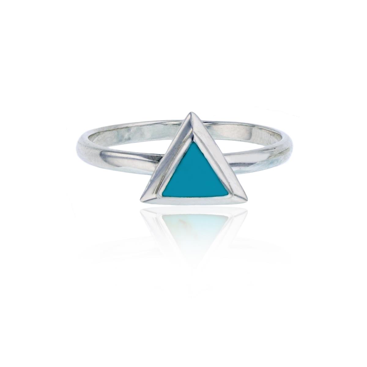 Sterling Silver Oxidized Created Turquoise Triangle Solitaire Ring