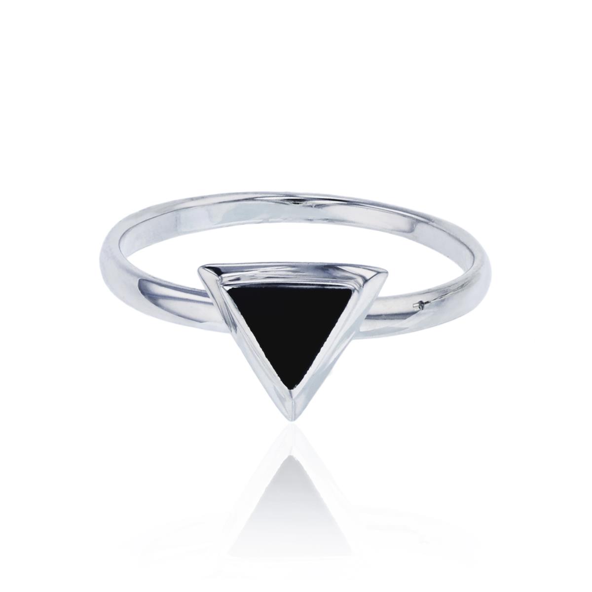 Sterling Silver Oxidized Black Onyx Triangle Solitaire Ring