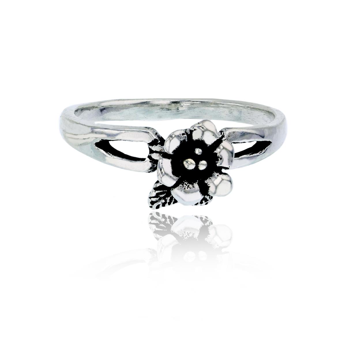 Sterling Silver Oxidized Flower Fashion Ring