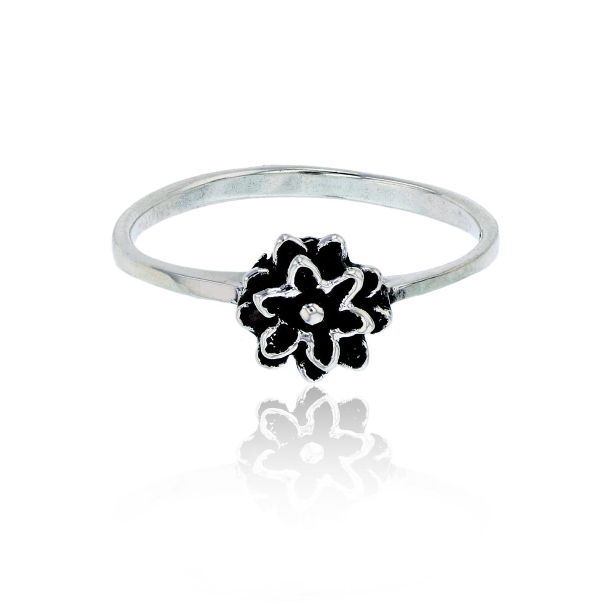 Sterling Silver Oxidized Flower Fashion Ring