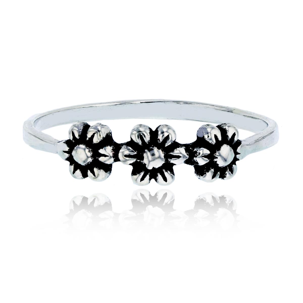 Sterling Silver Oxidized Triple Flower Fashion Ring
