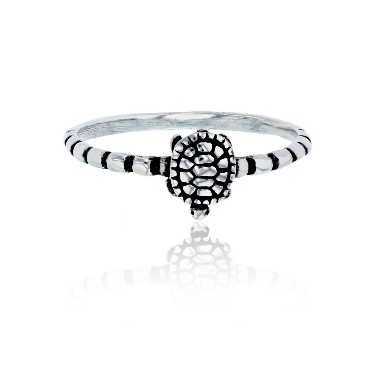 Sterling Silver Oxidized Turtle Segmented Shank Fashion Ring