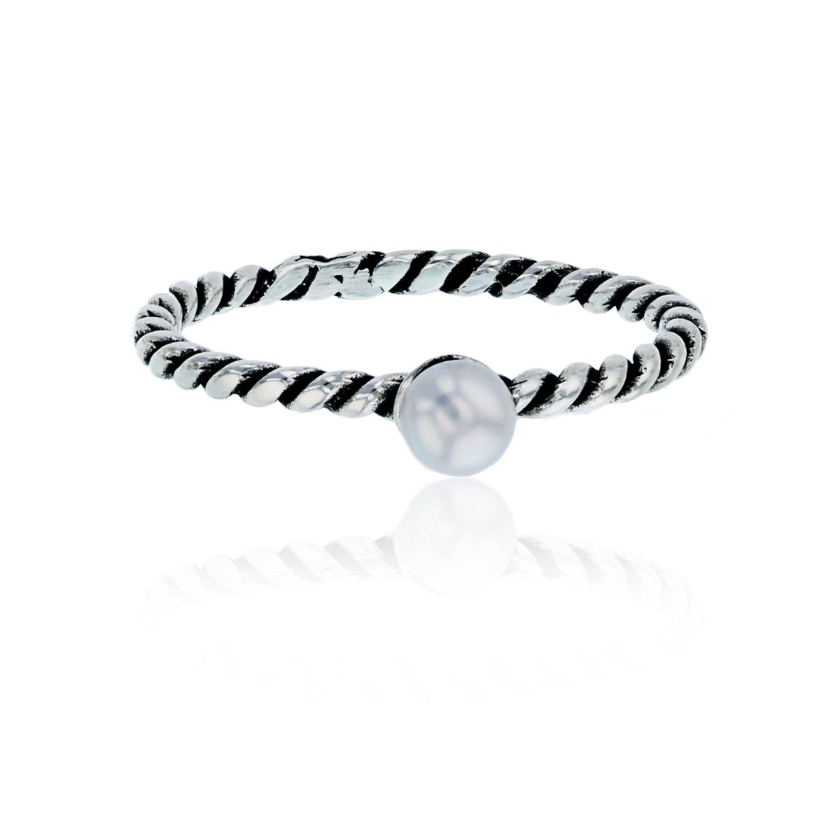 Sterling Silver Oxidized Freshwater Pearl Twisted Shank Fashion Ring