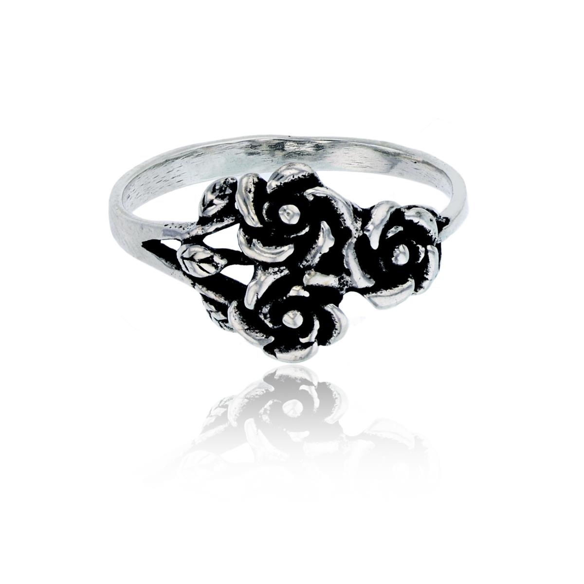Sterling Silver Oxidized Triple Roses Fashion Ring