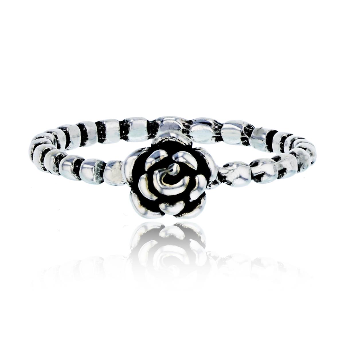 Sterling Silver Oxidized Rose Bubble Shank Fashion Ring