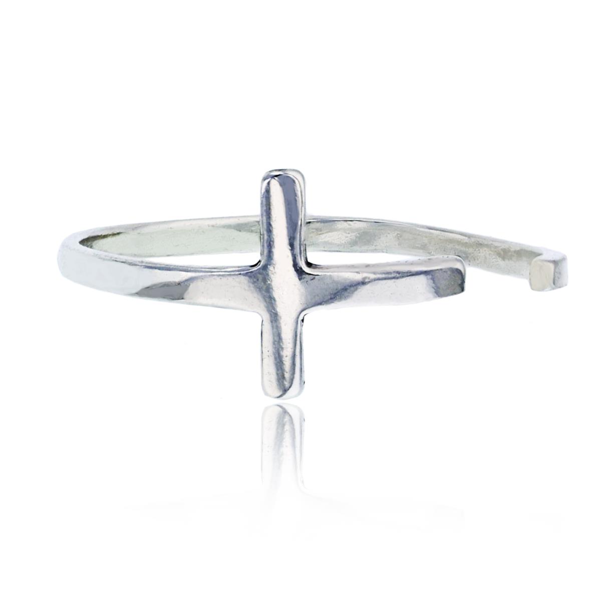Sterling Silver Silver Plated Polished Cross Open Shank Adjustable Fashion Ring