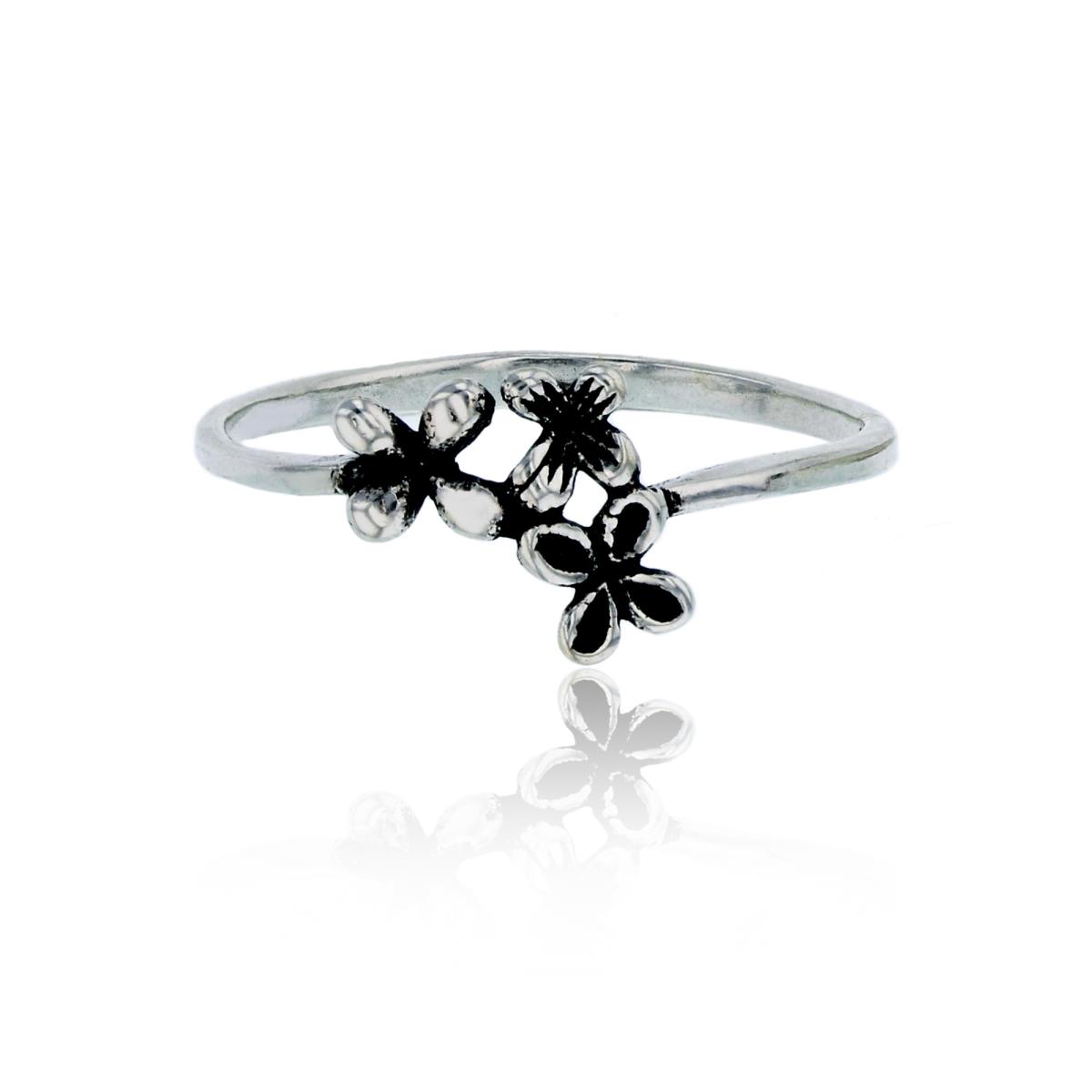 Sterling Silver Oxidized Triple Flowers Fashion Ring