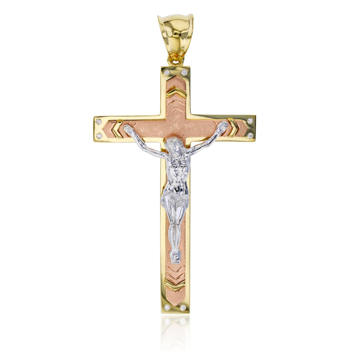 14K Tricolor Gold 75x40MM Jesus Cross Pendant